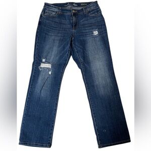INC International Concepts Dark Blue Distressed Straight Leg Jeans
